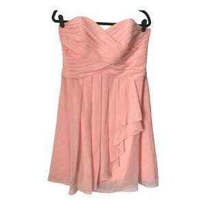 Davids Bridal Dress Sz 12 Peach Ruched Organza Strapless Formal Prom Bridesmaid